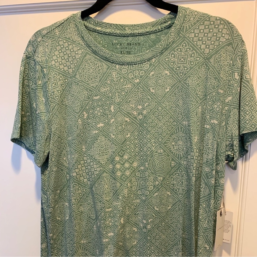 NWT Lucky Brand Short Sleeve Tee Green Tile floral Aztec Mandela medallion